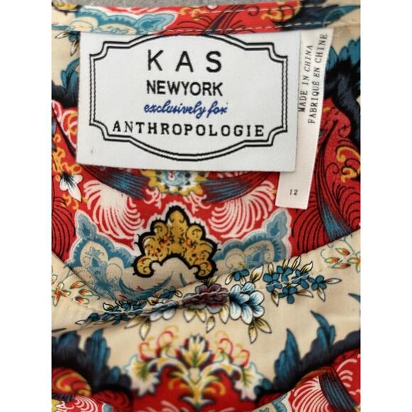 KAS New York for Anthropologie Size 12 Satin Floral Dolman Sleeve Boho Top - Picture 6 of 8